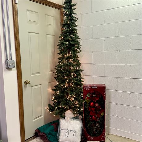 7.5 FT Pre-Lit Skinny Tree, New Door Wreath and More