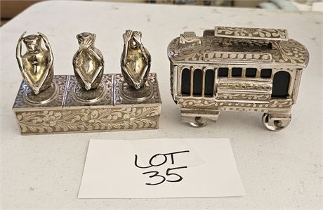 Metal Embossed Trolly Car Music Box & See No Evil Music Box Both Work