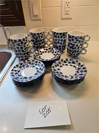 Thailand Blue & White Cups + Saucers Set