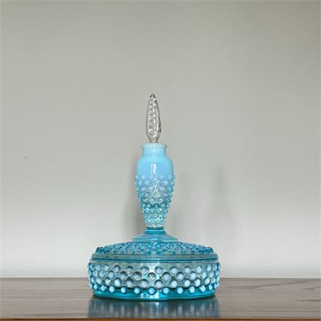 Fenton Blue Hobnail Opalescent 3-Piece Perfume & Powder Box