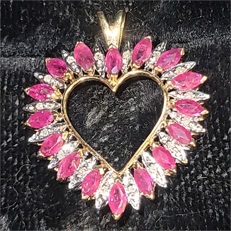 14K Ruby & Diamond Heart Pendant - 3.0 dwt