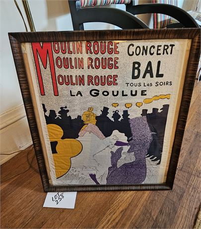 Rare Paris 1940's Art Deco Moulin Rouge Montmartre Barkcloth Fabric in Frame