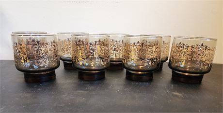 1970's Set of 8 Libbey Smokey Brown "Prado" Pattern Juice Glasses