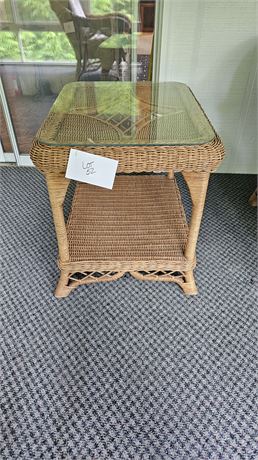 Glass Top Wicker Table