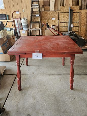 Antique Red Painted Wood Kitchen Table