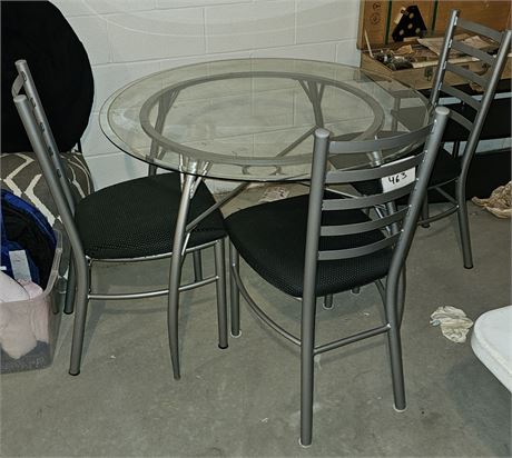 Metal & Glass Top Table W/ 3 Chairs