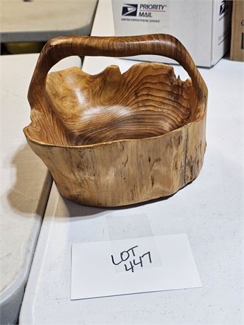 Wood Carved Handled Basket