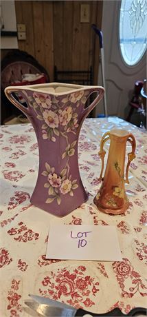 Nippon Nishir Transfer Cherry Blossom Vase & HP Yellow Rose Vase