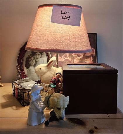 Mixed Decor Lot - Bunny Lamp 17" H, Photo Box, Anna Lee Drummer Ornament & More