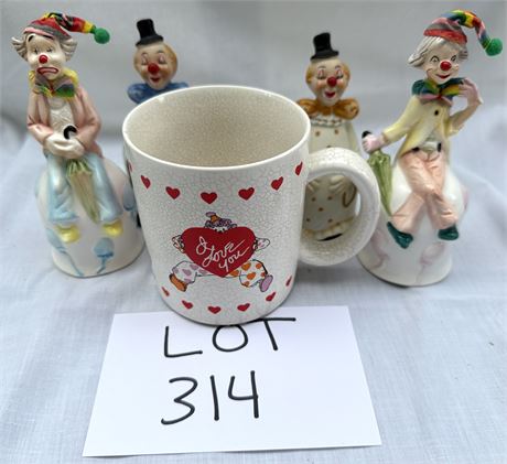 Collectible Clown Lot -I Love You Mug, Enesco, Brinn’s Figurine Bells