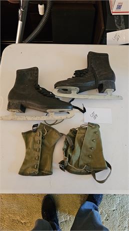 Vintage Men's Ice Skates Size 9 & Scouts Size Large Canvas Leggings
