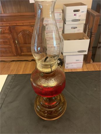 Vintage Eagle Amberina Glass Oil Lamp