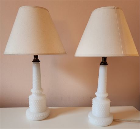 Pair of Hobnail Milkglass Lamps