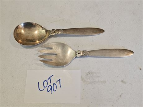 Sterling George Jensen "Cactus" Pattern Sterling Salad Fork & Spoon