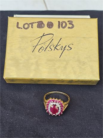 14K Ladies Ruby & Diamond Cocktail Ring Sz 10 2.9 dwt