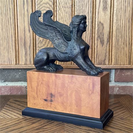 Egyptian Revival Female Sphinx Metal Sculpture - 8 x 10.5"T