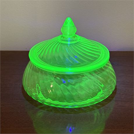 Vintage Vaseline Glass Covered Candy Dish