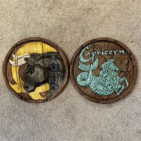 1970's Zodiac 10" Ceramic Wall Plaques, Capricorn & Taurus