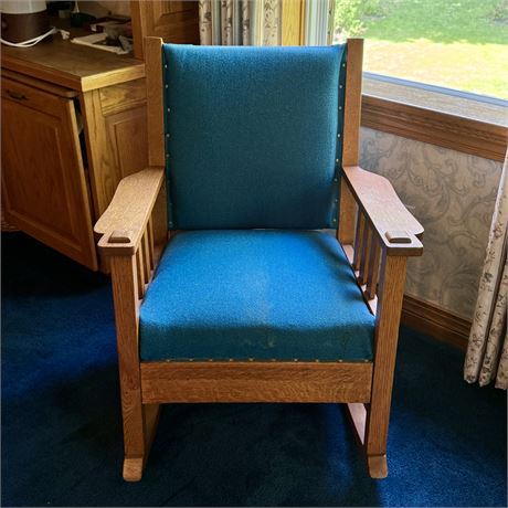 Antique Arts and Crafts Mission Oak Rocker Chair