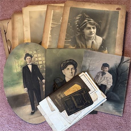 Collection of Antique Photos, Portraits and Old Documents (Birth, Death, Etc)