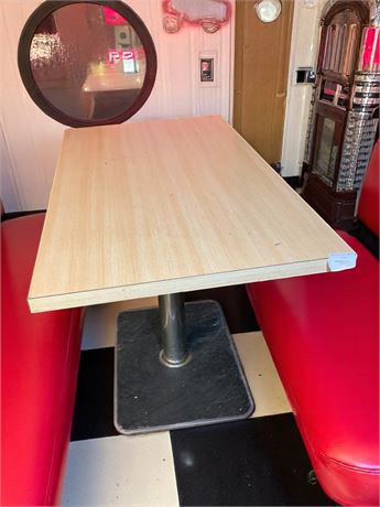 Rectangular Wood Restaurant Booth Table With Metal Pedestal Stand (Vintage)