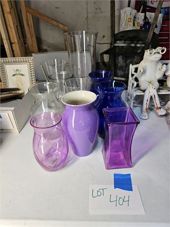 Mixed Flower Vase Lot: Clear / Colored & More