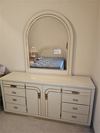 Blonde Wood Gold Trim Dresser with Mirror