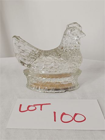 Clear Glass "Chicken on the Nest" J.H Millstein Comp. Jeannette, PA