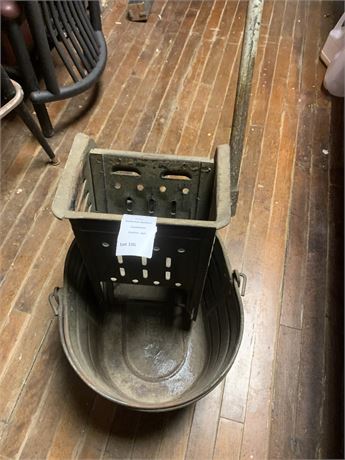 Vintage Metal Rolling Floor Mop Bucket With Wringer
