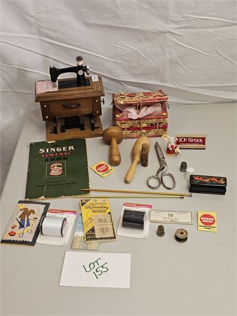 Ladies Vintage Sewing Lot:Wood Music Box/Scissors/Thimbles & Much More