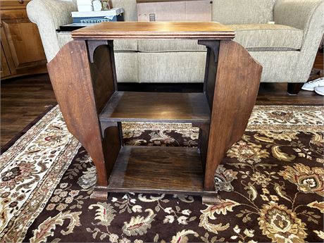 Wood Side Table with Magazine Rack attached