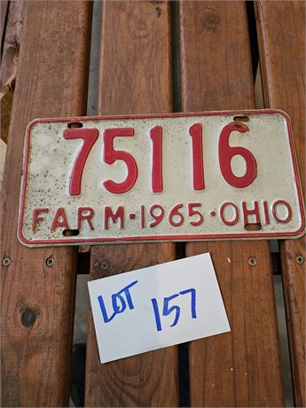 Vintage 1965 Ohio Farm License Plate