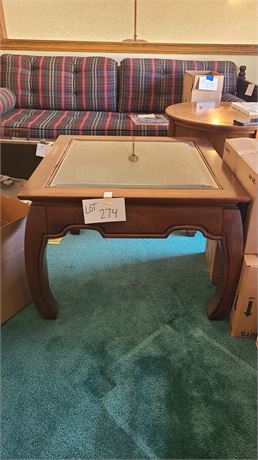 Wood & Beveled Glass Top Square Table