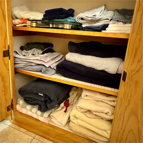 Bathroom Storage Cabinet Cleanout (Bottom 3 Shelves) - Towels and Scale