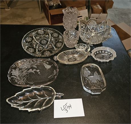 Mixed Glass Lot- Westmoreland Bridle Rosettes Vase, Hobstar Bowl, Platters &More