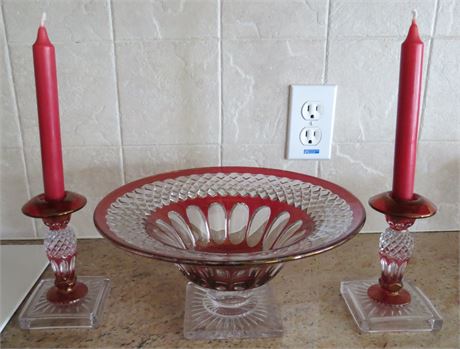 Vintage Westmoreland Crystal Bowl & Candlestick Holders
