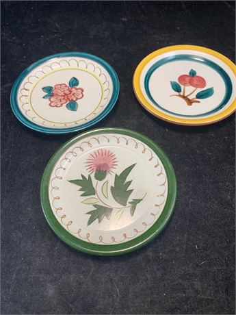 Vintage MCM Strangl Pottery Hand Painted Decorative Thistle Collector Plates 5"