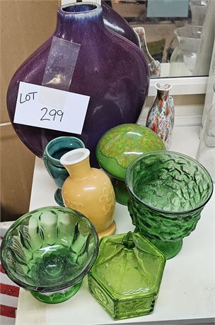 Mixed Decor Lot : Pottery Vases / Ceramic Mushroom & More