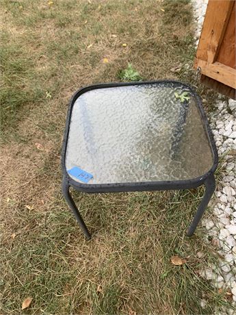 Small Metal & Glass Top Outdoor Patio Side Table Or Plant Stand