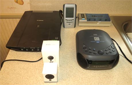 Canon Scanner, Wether Forecast, Battery Charger, CD Clock Radio