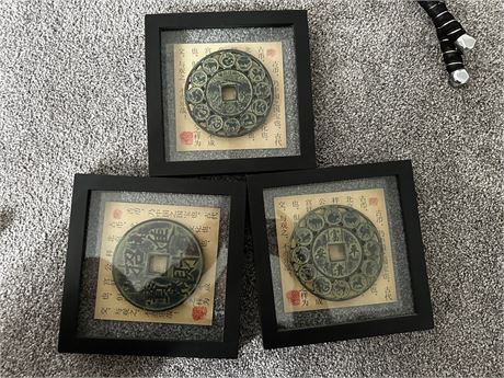 Three pieces of Asian framed art