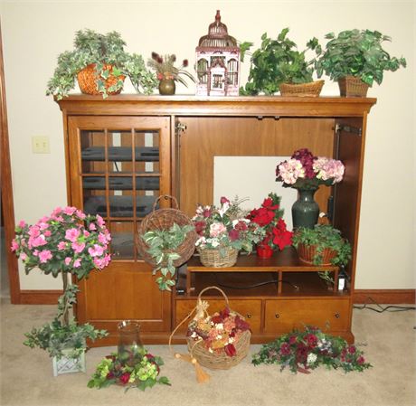 Large Lot of Artificial Flowers, Decorative Birdcage