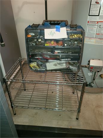 Small Metal Shelf & Toolbox with Handtools & Hardware