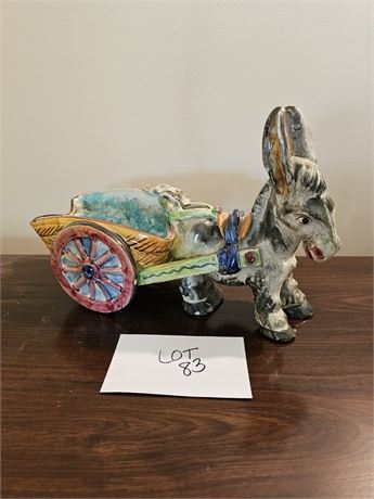 Vintage 3225 Italian (Italy) Donkey Cart Majolica Planter