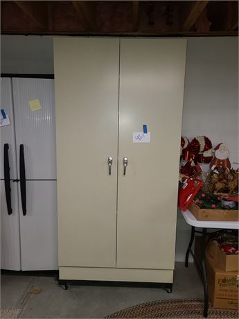 Large Metal Double Door Cabinet on Wheels