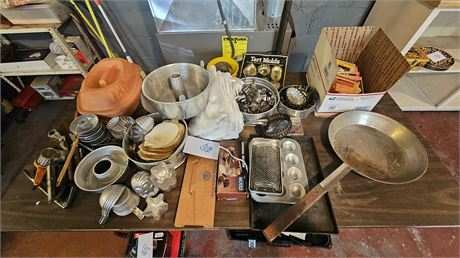 Large Lot Of Mixed Kitchenware, Baking Pans, Tart Molds Gagets & More