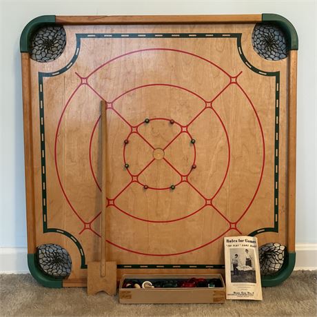 Vintage Wooden Carrom Game Board, Double Sided