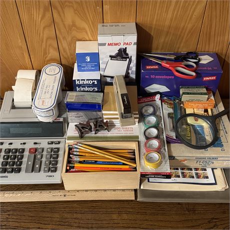 Large Lot of New/Used Mixed Office Supplies in Tote!
