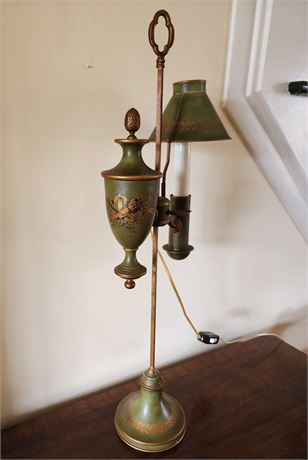 Green/Gold Painted Metal Tole Student Desk Lamp