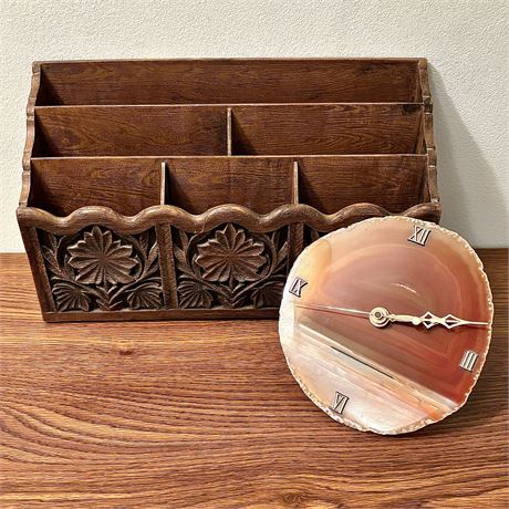 Vintage Desk Organizer & Geode Slide Clock